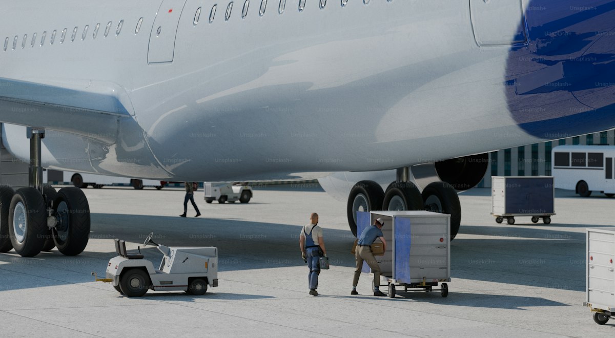 Ground crew memuat kargo ke rongga pesawat